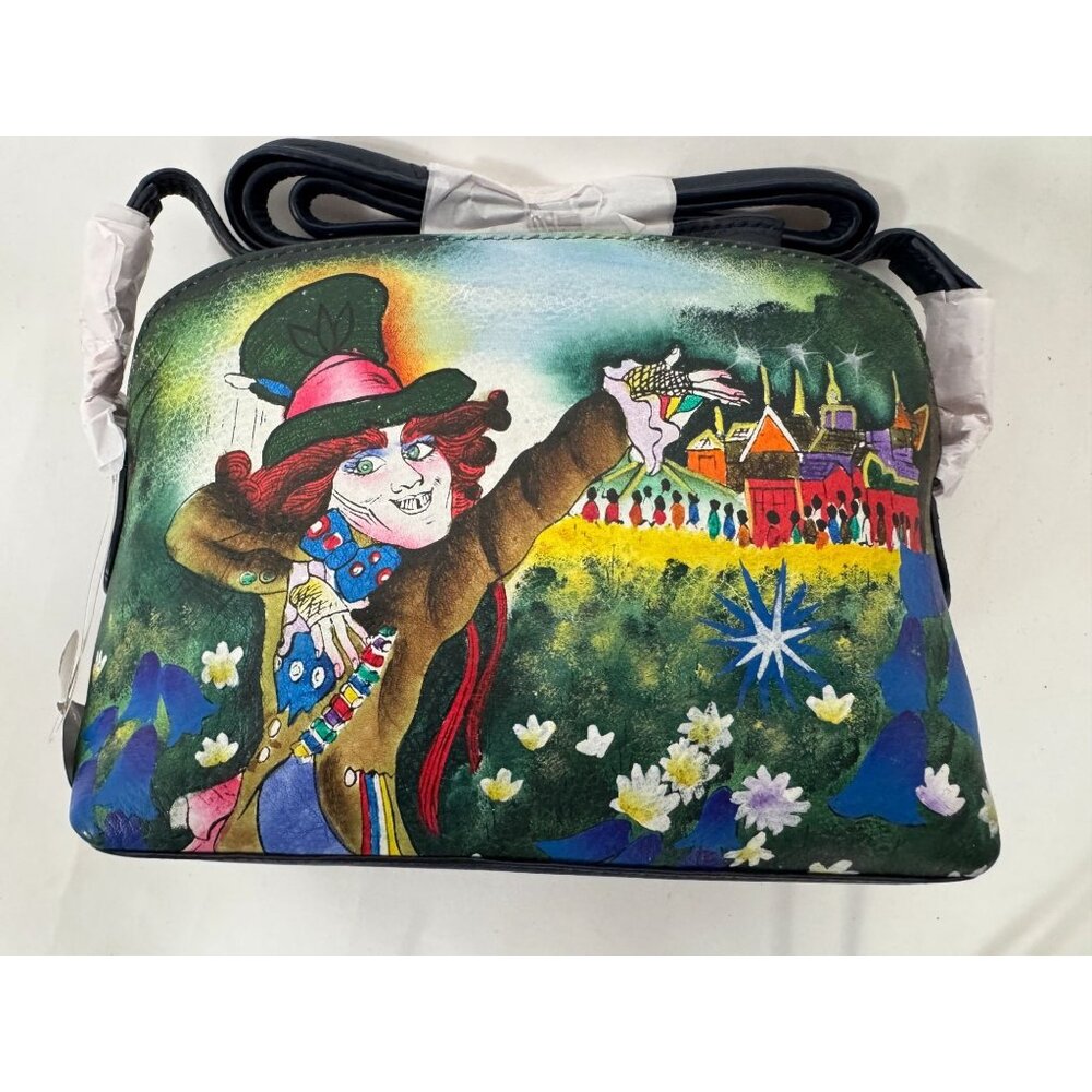 Sharif Colorful Leather Mad Hatter Artistic Shoulder Bag With Beaded Accents & S